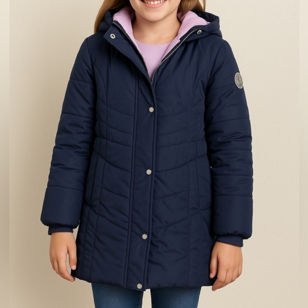 Andy & Evan Girls Puffer Coat Navy with Pink Lining Size 9/10